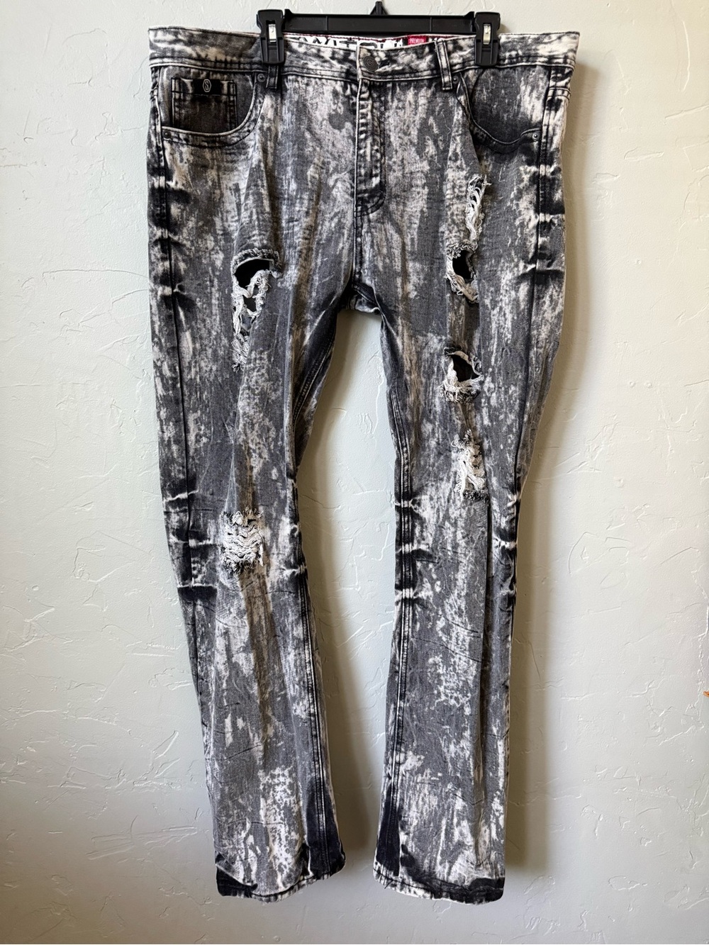 Switch Premium Denim Distressed Jeans Size 40x34 Black And Grey Acid Wash